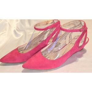 Nine West Suede Leather Wedge Dress Heels Fuchsia Pink Size 9.5 M Ankle Straps